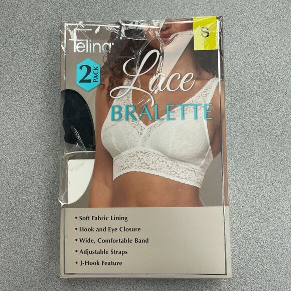 NEW Felina Women's S 2-Pack Lace Bralette Adjustable Straps Black & White - Picture 5 of 7